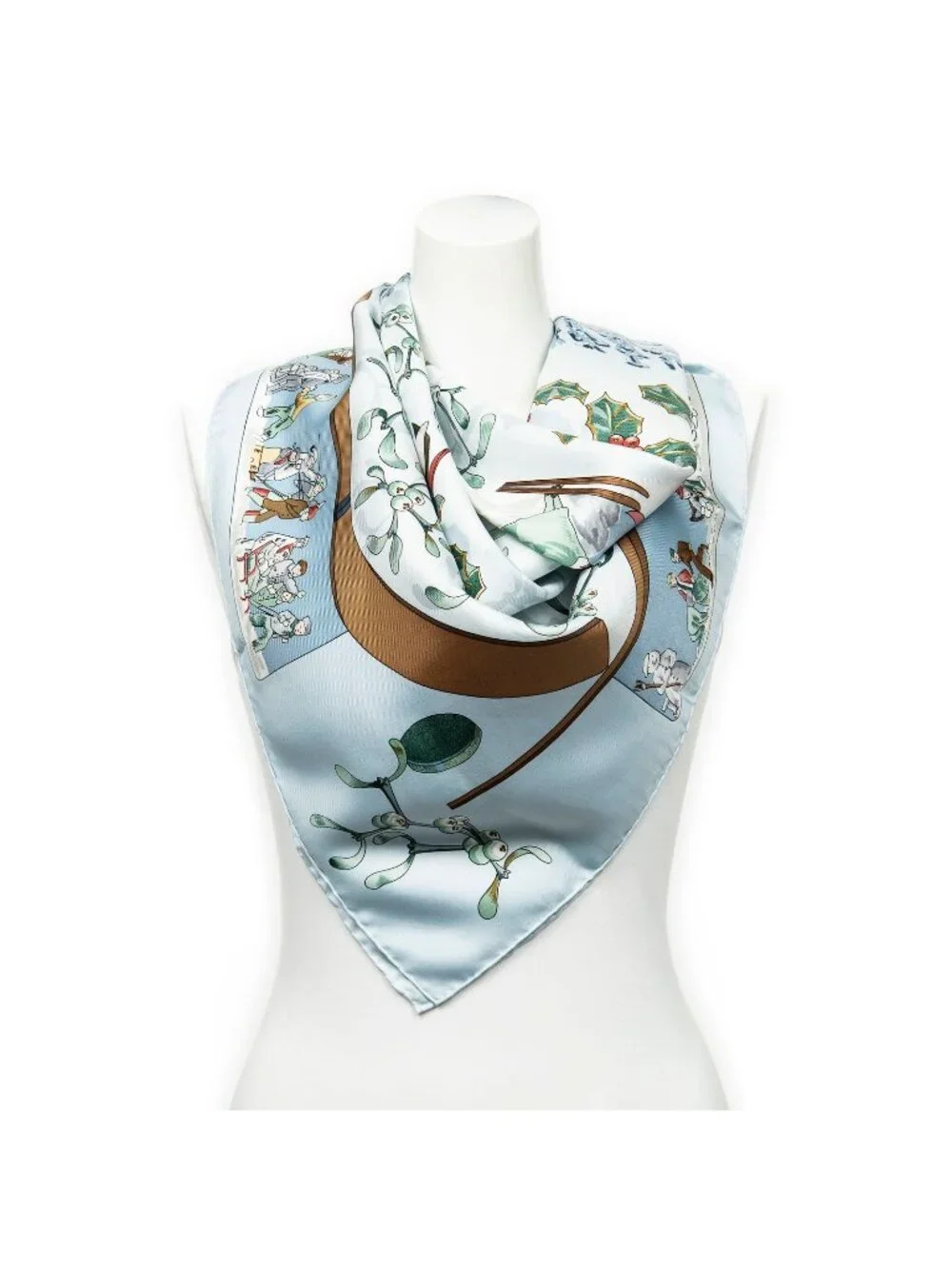 Hermes Scarf Light Blue Green Brown Silk